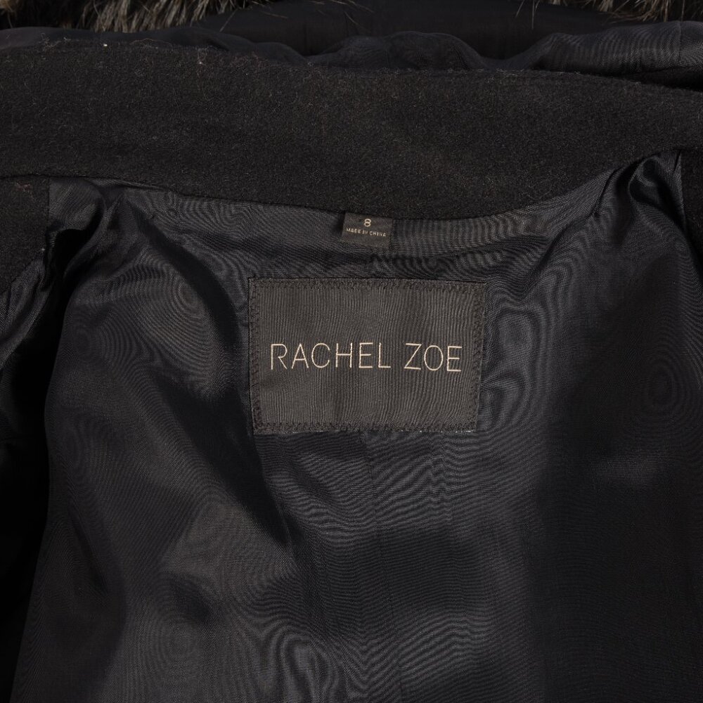 Rachel Zoe Black Wool Military Coat with Faux Fur Trim Size US 8 - Picture 9 of 11